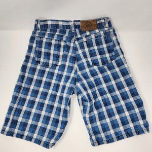 Vtg 90s Brittania Kids Boy Girls 16 24x9 Cotton Gingham Plaid Shorts Snap Button